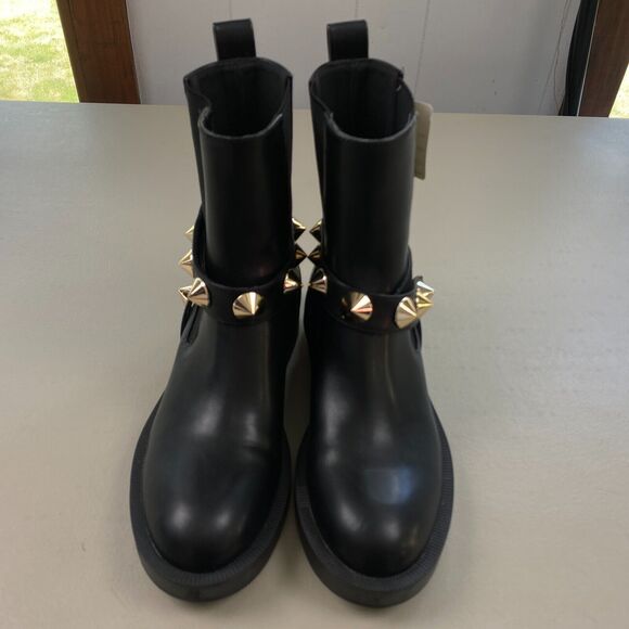ZARA Ankle Boots Womens 36 6 Black Studded Ankle Strap Chelsea Goth Biker Vegan - Picture 3 of 11